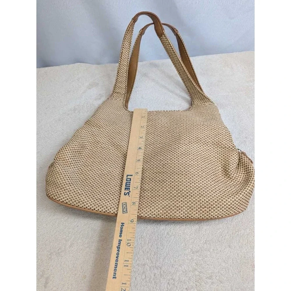 Croft & Barrow Woven Shoulder Bag‎ Tan Brown Leather Trim Everyday Hobo Purse